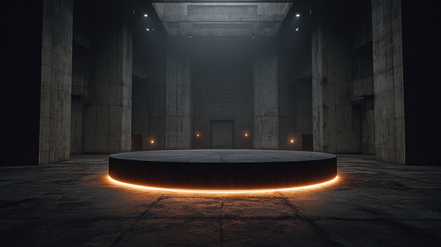 A single luminous document icon floating in vast empty industrial space, radial soft glow emanating from it like a cathedral relic